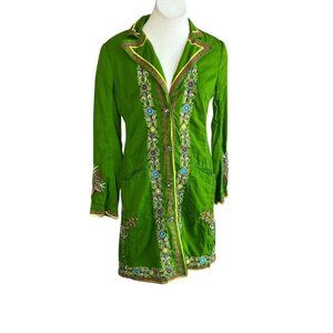 Johnny Was Green Embroidered Fitted Coat Mandala on the Back Size Medium